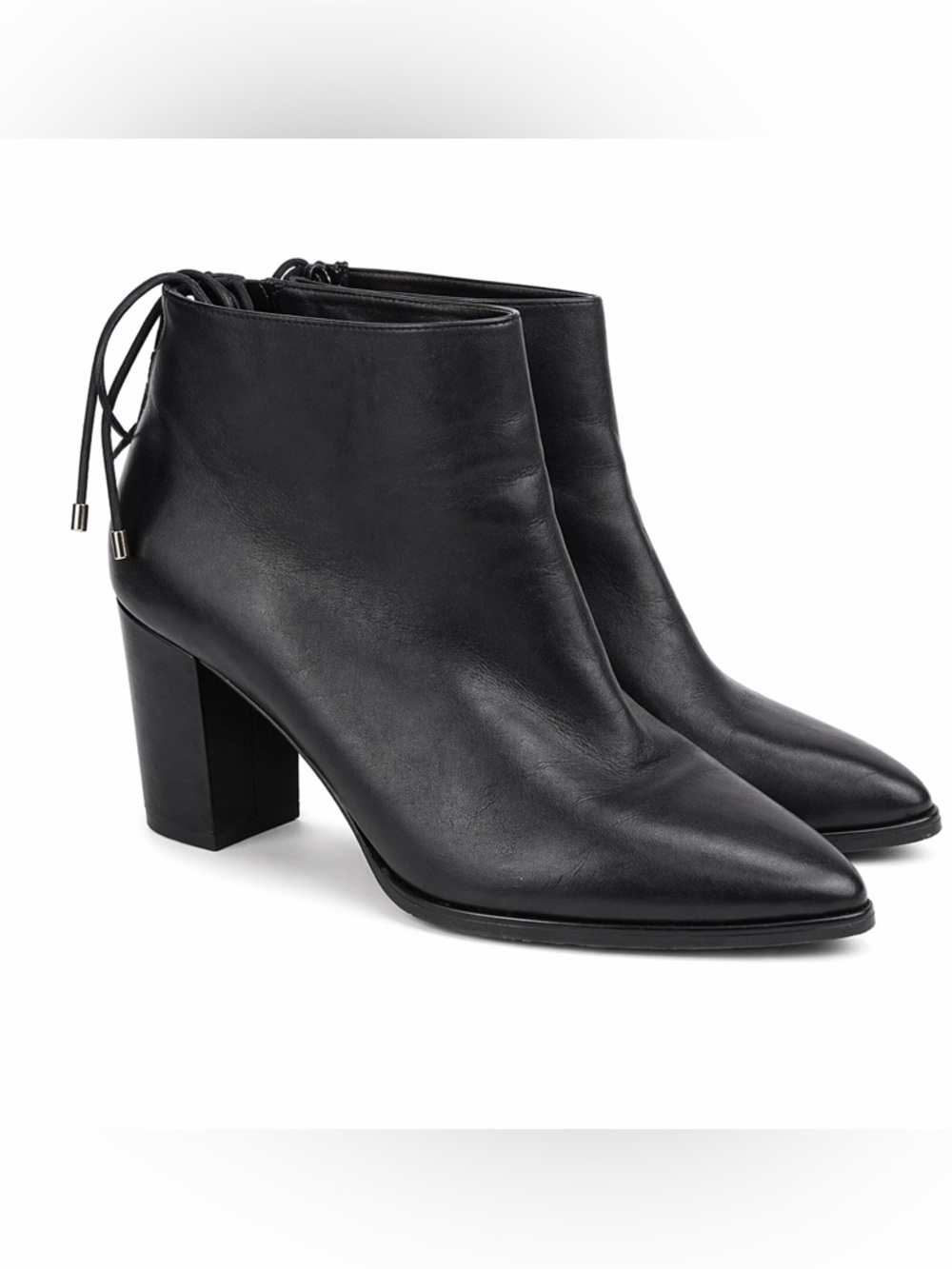 Stuart Weitzman Black Leather Ankle Boots Size 9 Pointed Toe Block Heel Zip